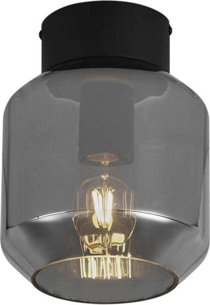 QAZQA - Moderne Deckenleuchte I Deckenlampe I Lampe I Leuchte schwarz mit Rauchglas - Stiklo I Wohnzimmer I Schlafzimmer - Rund - LED geeignet E27