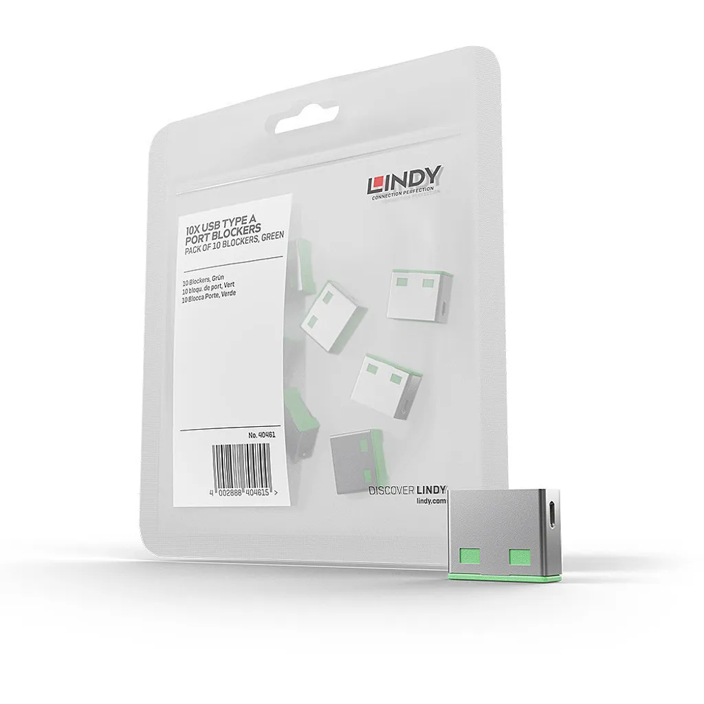 Verrous USB A LINDY 40461 Verts - Pack Extension 10 Pièces Haute Sécurité