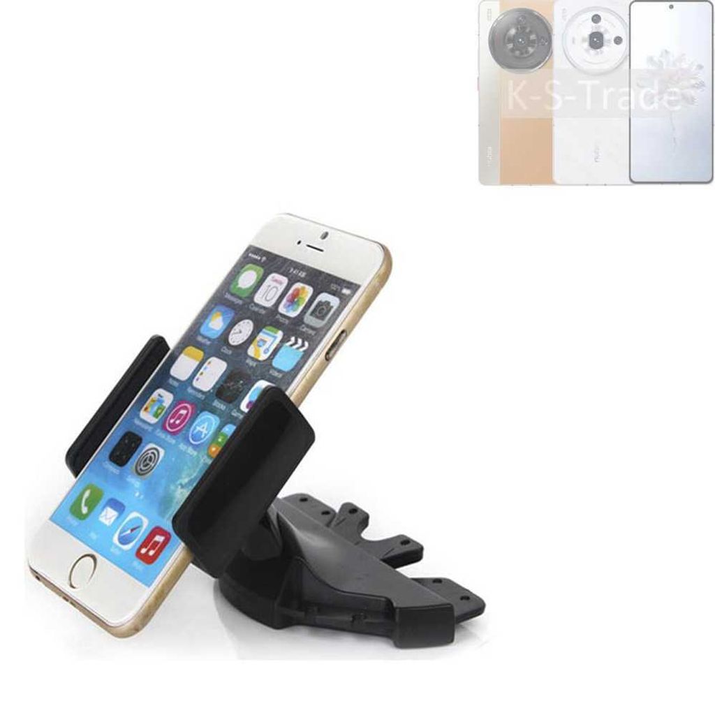 K-S-Trade CD Schlitz Halterung kompatibel mit Nubia Z50S PRO Autohalterung KFZ-Halter Radio Handy Halterung 360° drehbar schwarz