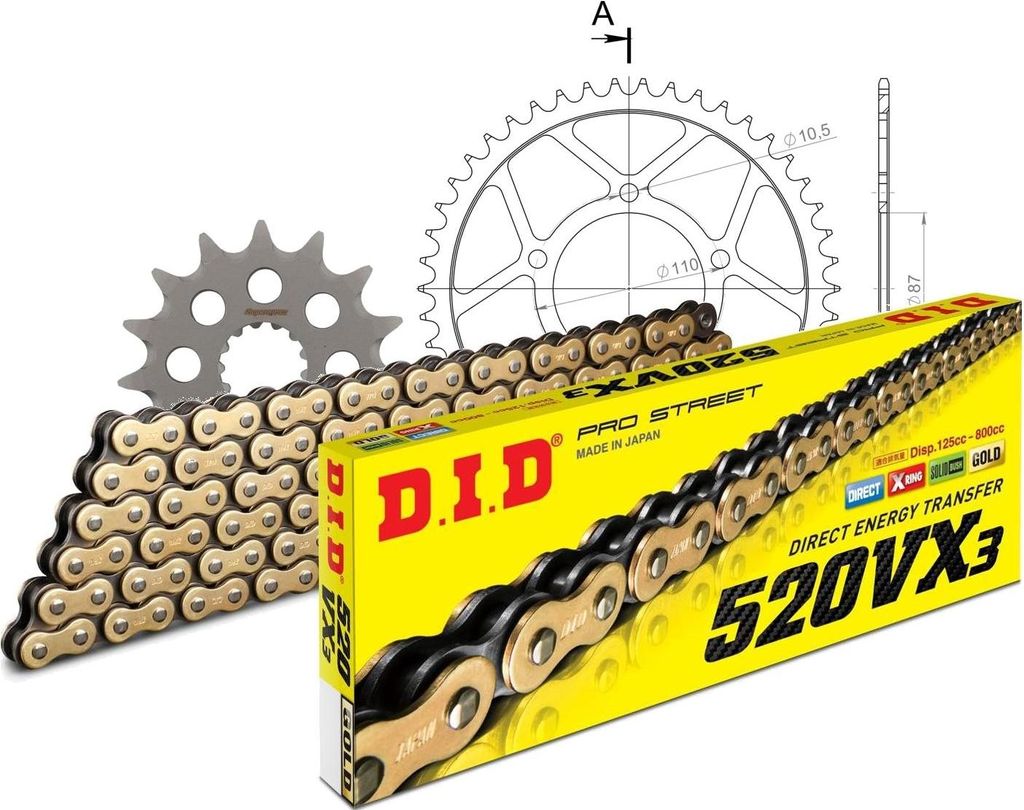 Kit Stahl passend für Suzuki SFV650 Gladius 09-15 15-46-112 DID520VX3(G&B) Niet