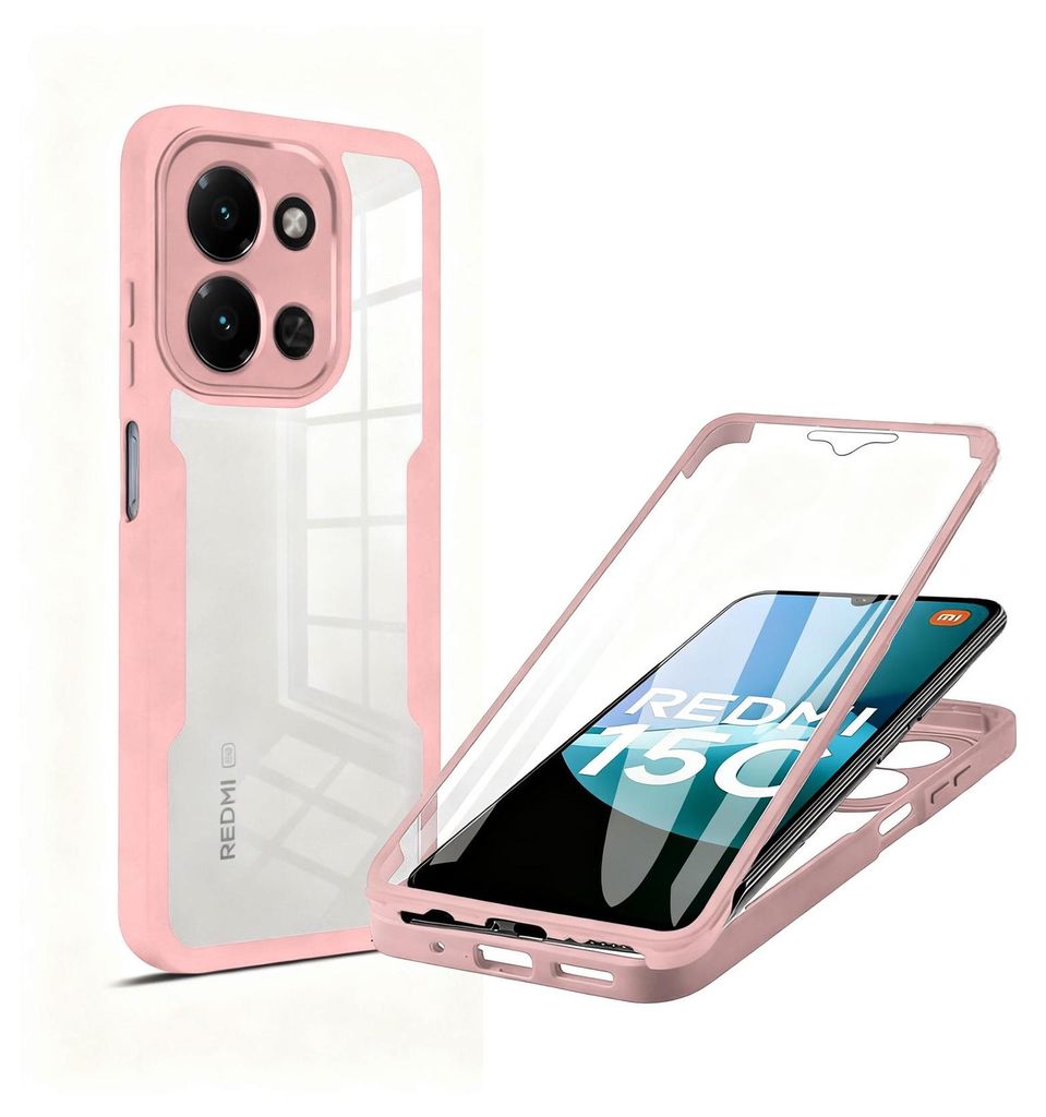 360° Grad Hülle für Xiaomi Redmi 15C Rundum vollschutz Integriertem Displayschutz in Rosa