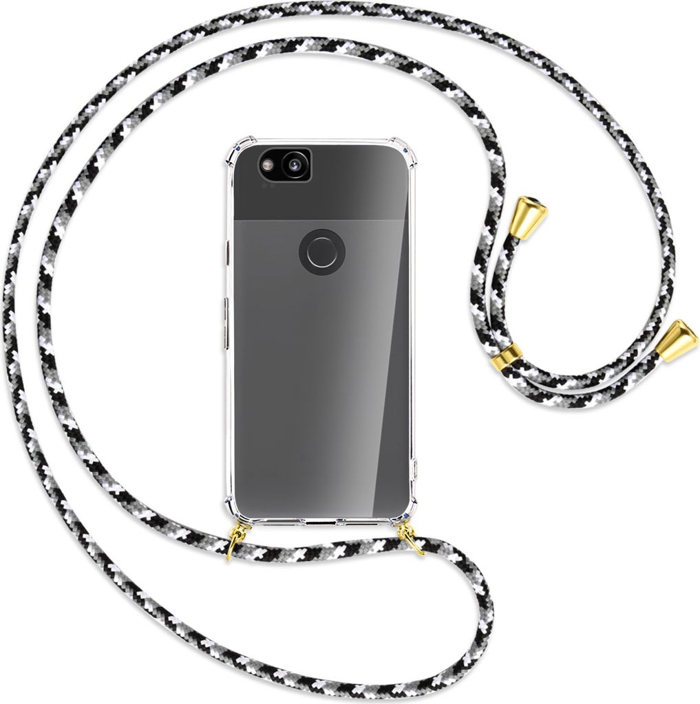 Handykette Backcover-Schutzhülle mit Band (Metall goldfarben) für Google Pixel 2 - schwarz/grau/weiß