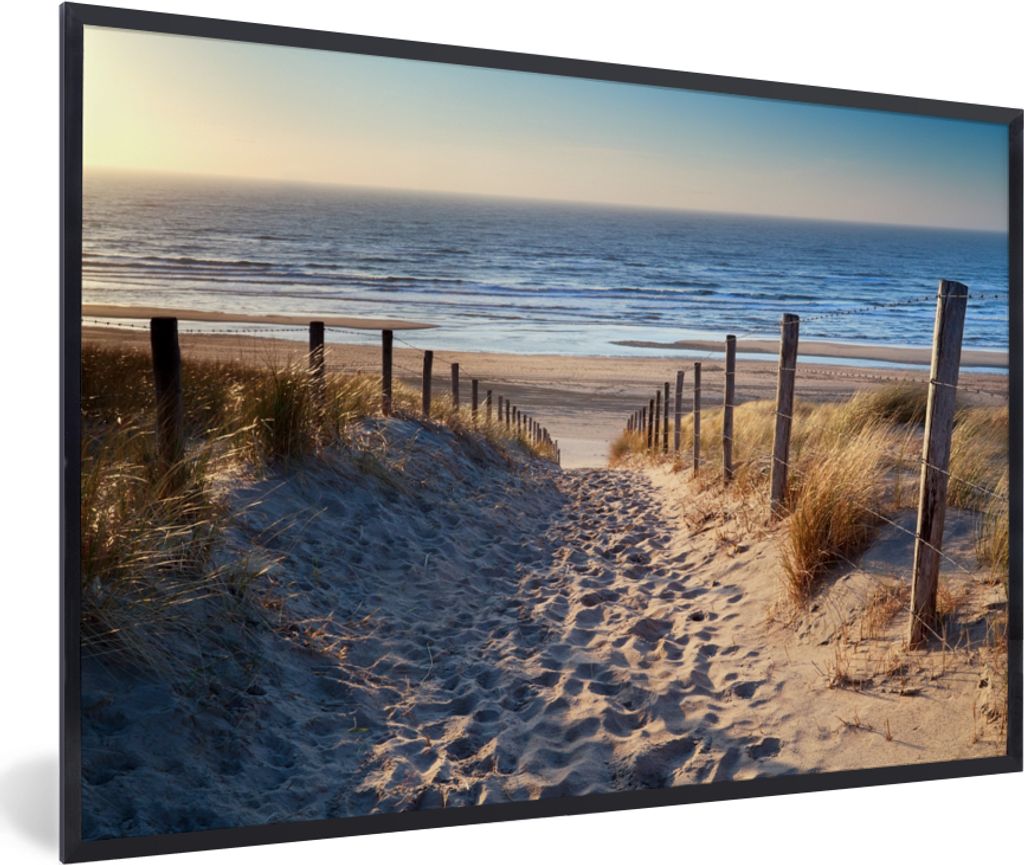 MuchoWow Gerahmtes Poster Sand - Strand - Düne - Meer - Sommer 90x60 cm - Poster mit Schwarzem Bilderrahmen Wandposter Rahmen Foto Bilder - Foto...