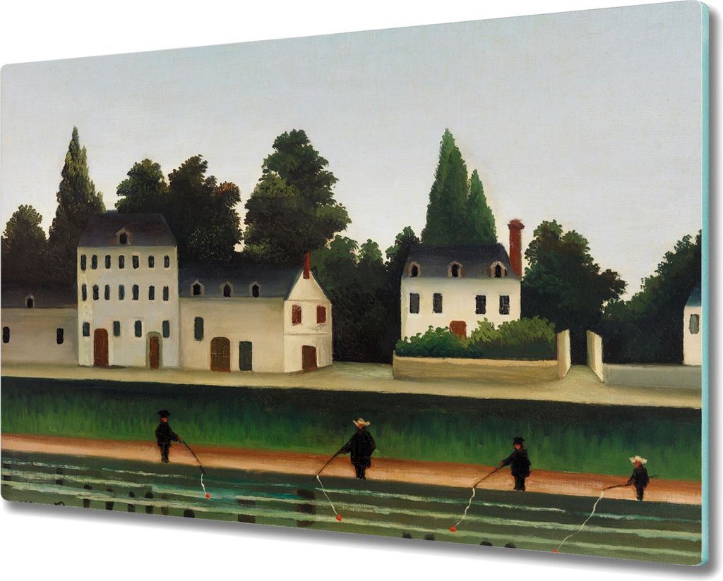 Coloray Kochplattenabdeckung Herdabdeckplatte 80x52 cm Hackbrett Schneidebrett Küchenbrett - Stadt Fluss Fischer