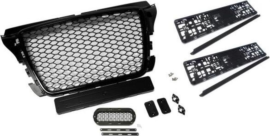 Set Kühlergrill, PDC- und Emblemhalter, 2 Kennzeichenhalter passend für Audi A3 8P 08-13