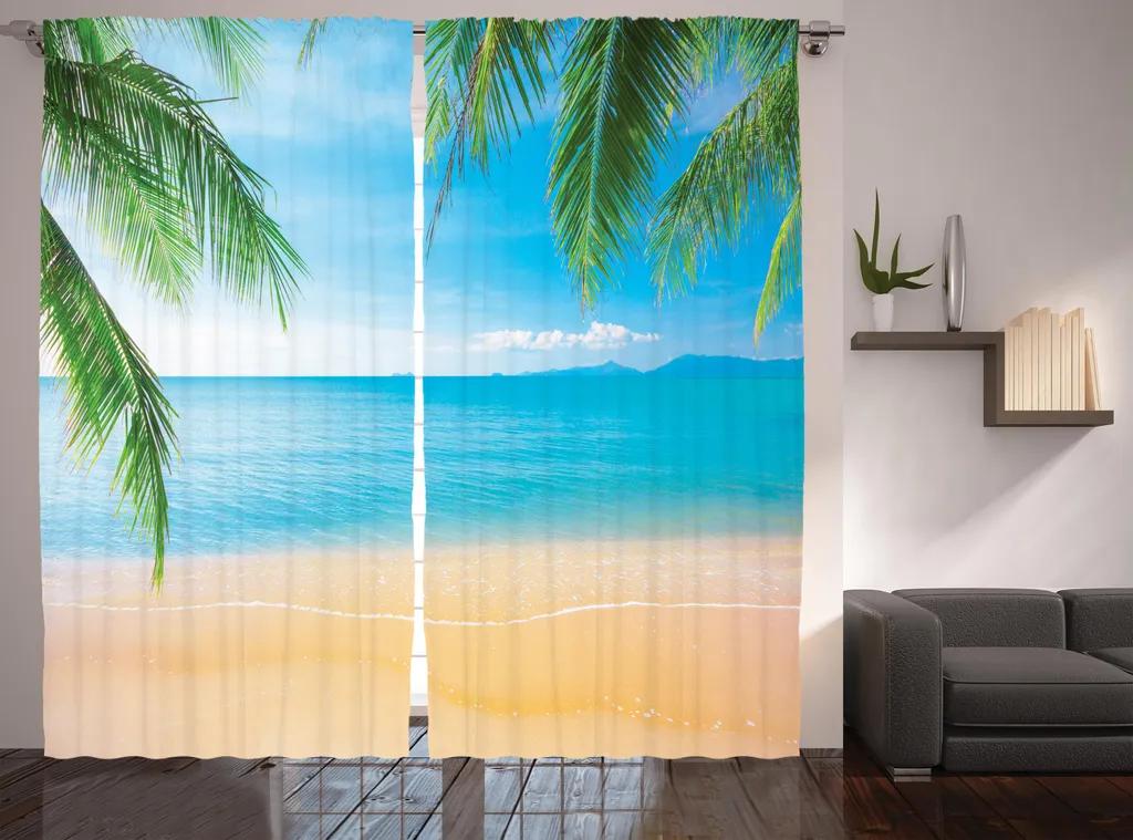 Rideau rustique lagon exotique ABAKUHAUS 280x225 cm bleu ciel et vert