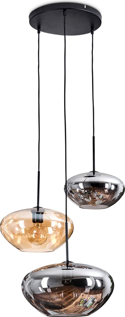 Galatina Hängelampe aus Metall/Glas in Schwarz/Bernstein-/Rauchfarben
