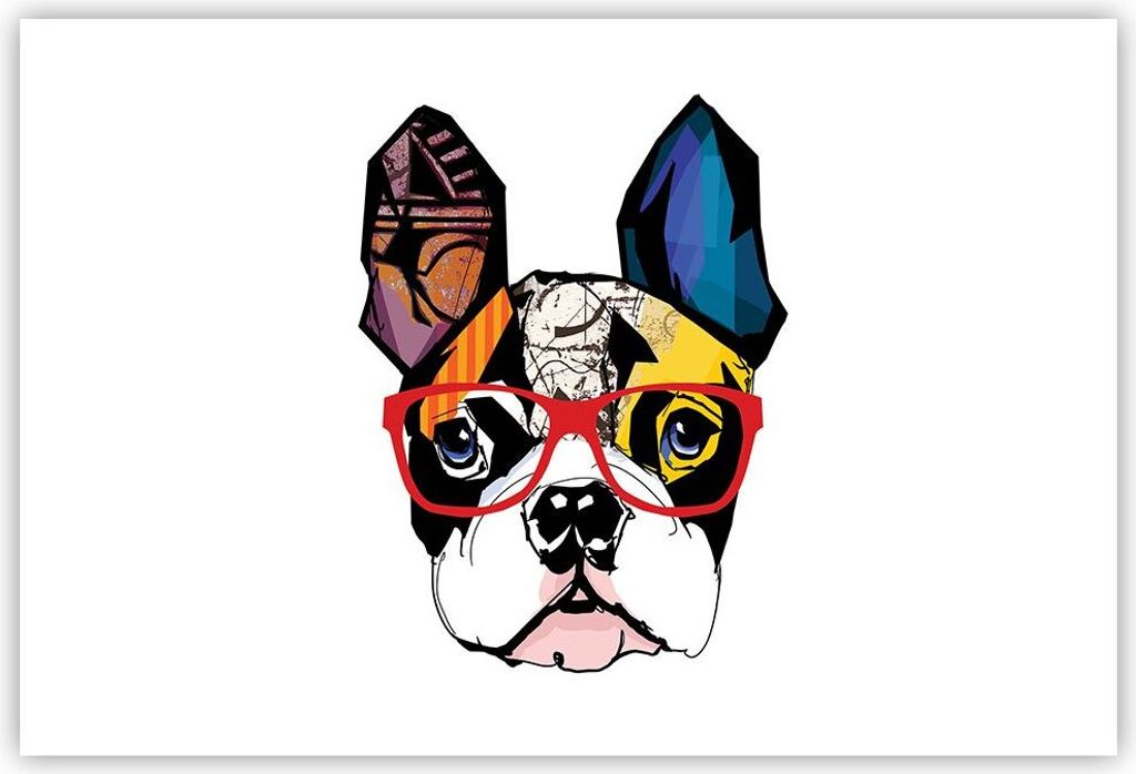 Poster - Poster ohne Rahmen - Hund Brille Bunt Bulldogge - 91,5x61 cm - Wand Bild - Wanddeko - Wandbilder - Kunstposter - Wandposter - Bilder - Kun...