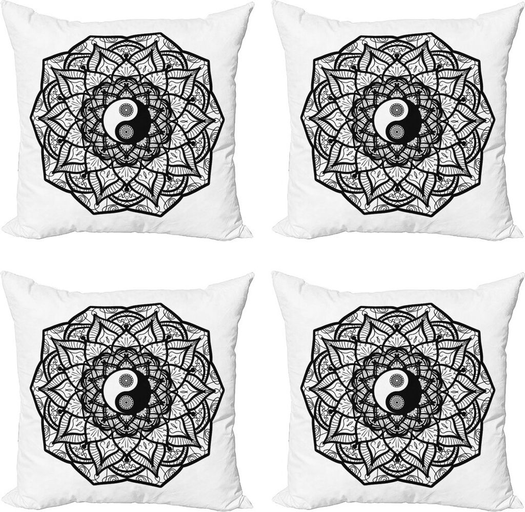 ABAKUHAUS Ying Yang Kissenbezug Set (4 Stück), Ying Yang Schwarz Weiß, Moderner Doppelseitiger Digitaldruck, 60 cm x 60 cm, Schwarz-Weiss