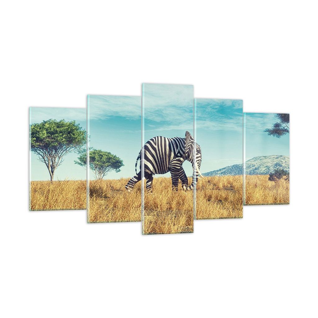 Bilder auf glas - 5 Teile - Surreal Elefant Rippen - 160x85cm - Glasbilder - Wandbilder - Bilder - zum Aufhängen bereit - Wanddekoration aus Glas ...