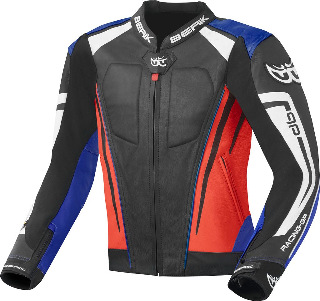 Berik Striper Evo Motorrad Lederjacke, schwarz/rot/blau, 54