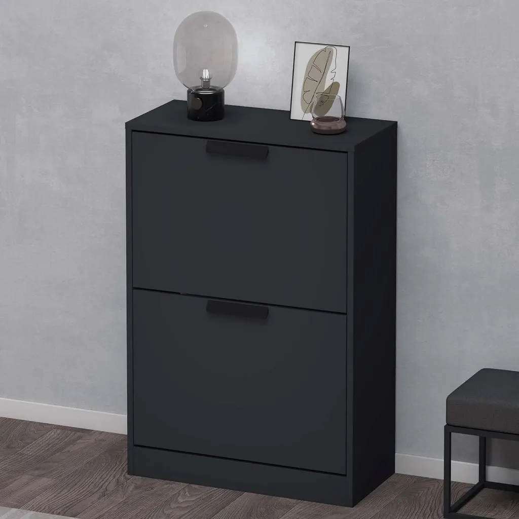 Rangement Chaussures Gain de Place pour Entrée et Couloir Gris Noir Mat