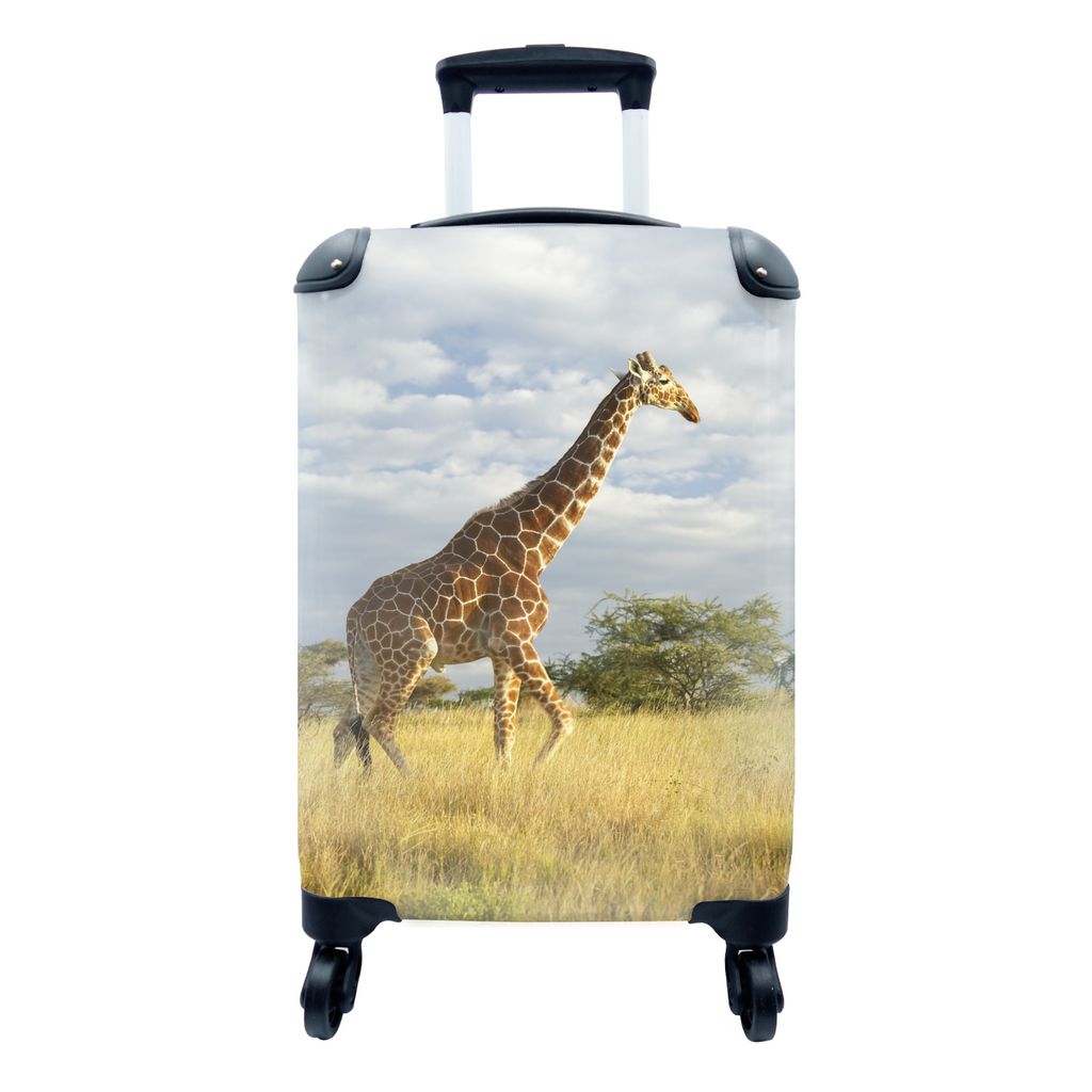 MuchoWow Koffer Handgepäck Trolley Rollkoffer Kleine Reisekoffer mit 4 Rollen - Giraffe - Safari - Gras - Cabin Size < 55x40x23 cm & 55x40x20 cm...
