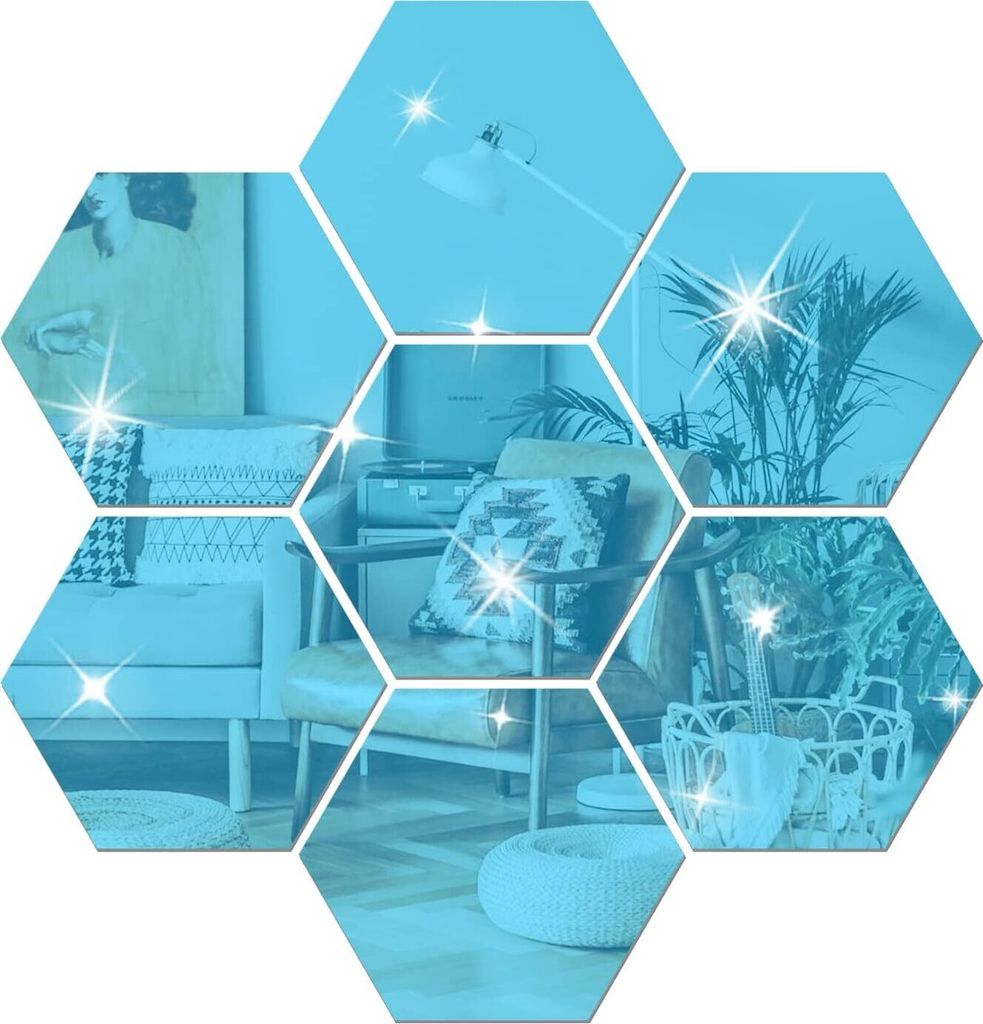 DIY Wandaufkleber, Acryl-Spiegel-Aufkleber-Set, 12 Stück 10cm, 3D sechseckig, Spiegel-Wandsticker für Wohnzimmer, Schlafzimmer, Dekoration (Blau,...
