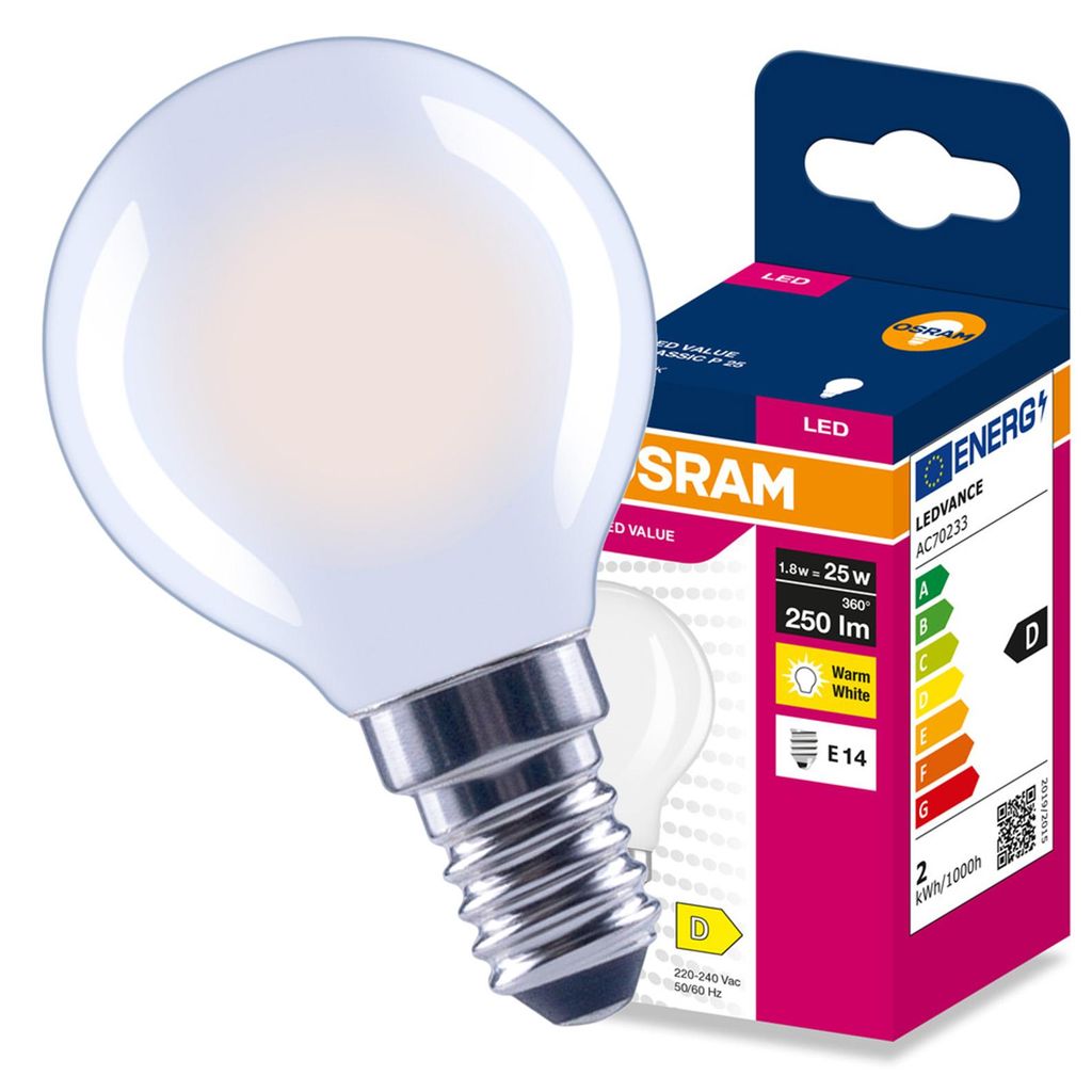 LED-Lampe E14, Glühbirnenform P45, 1,8W = 25W, 250lm, 2700K Produktbild  KI-generiertes Bild