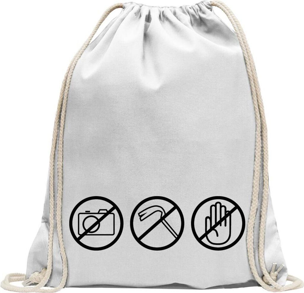Kiwistar - Turnbeutel - weiss - No Foto, Dont Touch. - Fun Rucksack Sport Beutel Gymsack Baumwolle mit Ziehgurt