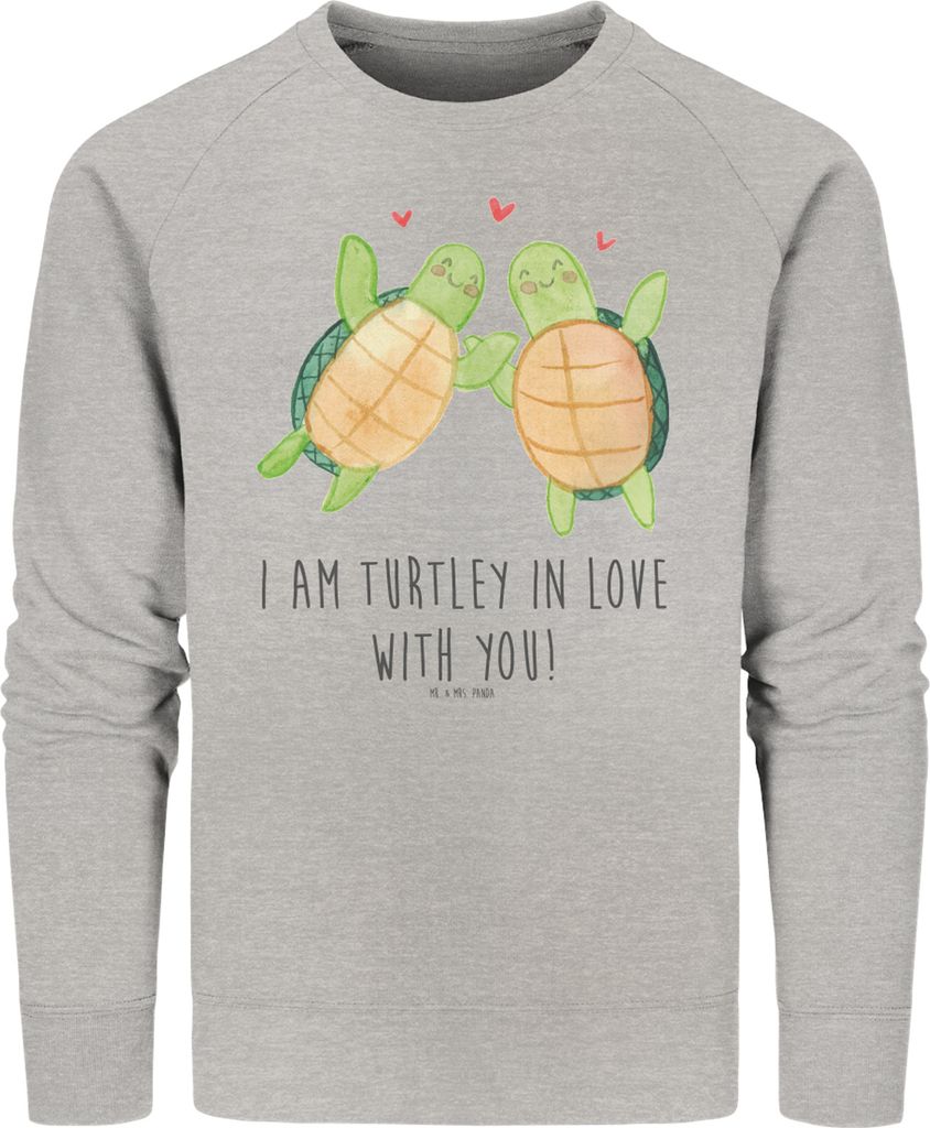 Mr. & Mrs. Panda Baumwoll Pullover Schildkröten Paar Größe M - Heather Grey - Geschenk, für Freundin, Sweater, Sweatshirt, Valentinstag, Liebes...