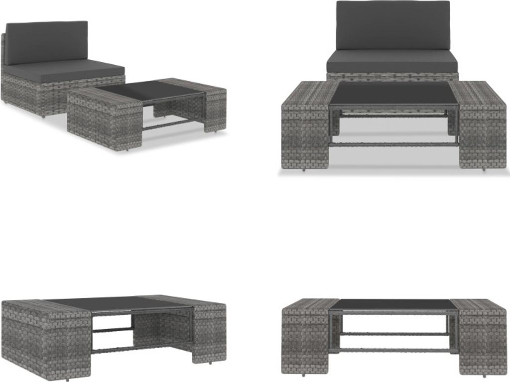 vidaXL 2 tlg. Garten Lounge Set Poly Rattan Grau - Garten-Lounge-Set - Garten-Lounge-Sets - Gartensofa - Gartensofas