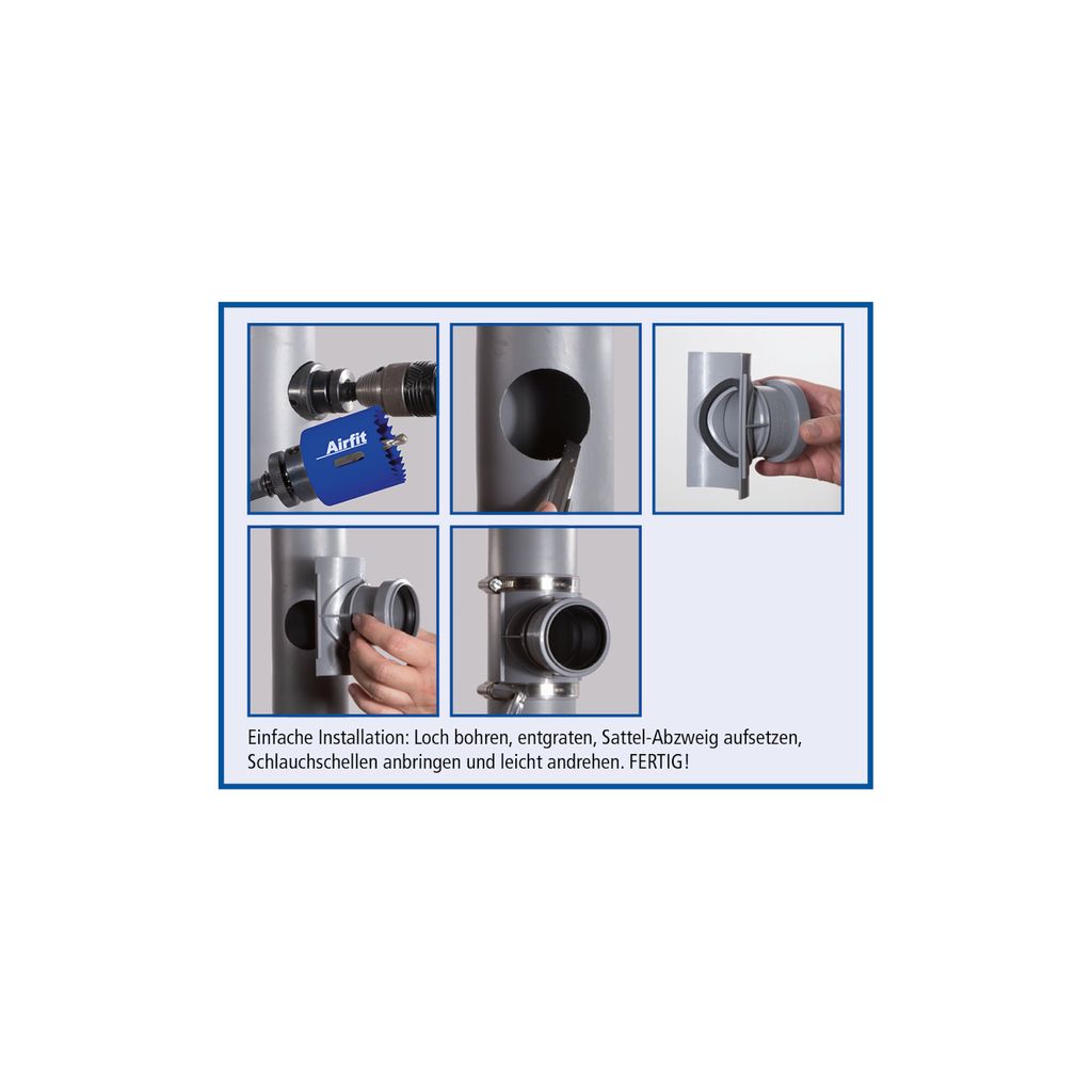 Collage of images showing the installation steps of an AIRFIT Sattel Abzweig.