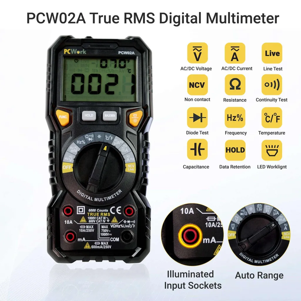 Multimètre numérique PCWork PCW02A testeur électrique professionnel TRMS