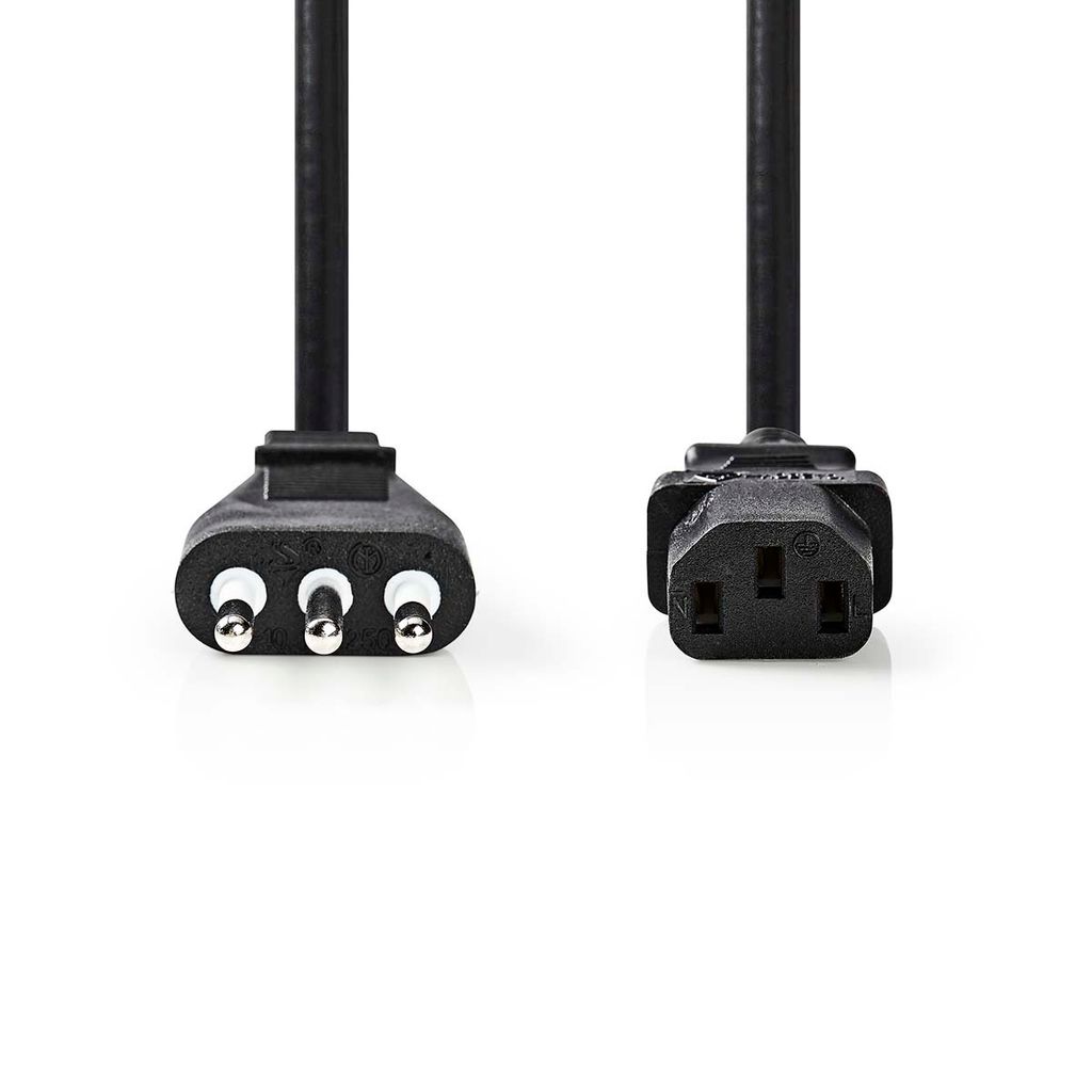 Nedis Stromkabel - Italien Stecker - IEC-320-C13 - Gerade - Gerade - Vernickelt - 2.00 m - Rund - PVC - Schwarz - Label