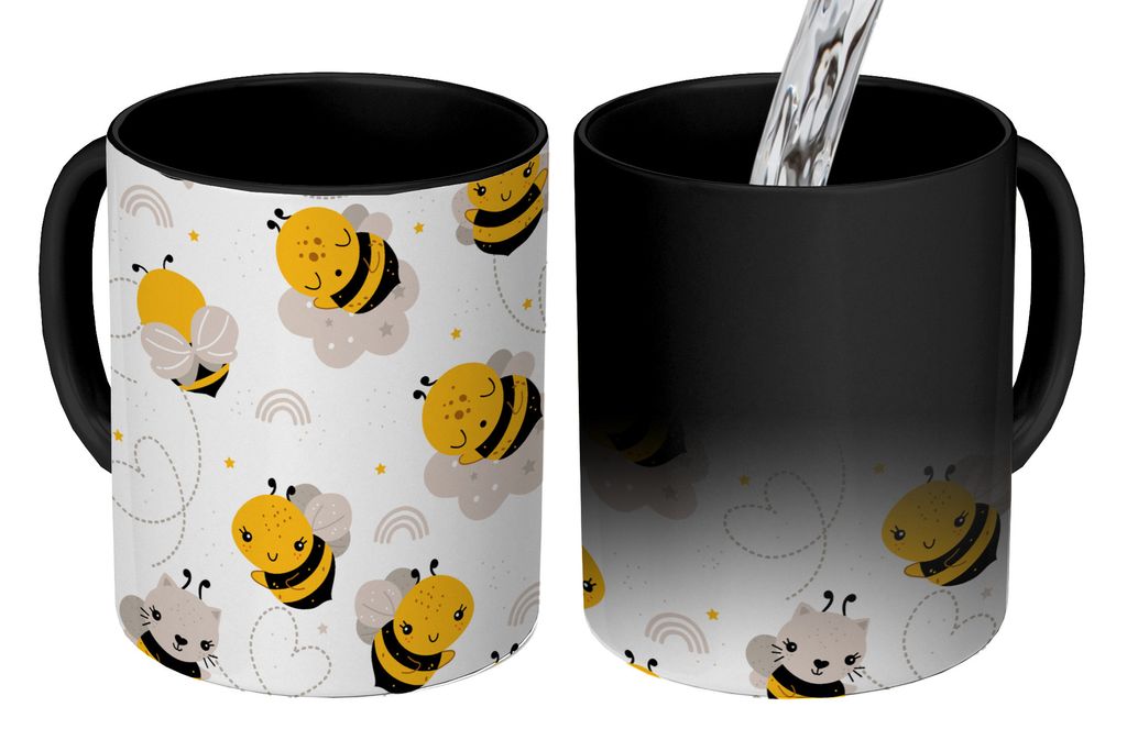 KitchenYeah Zauber Tasse Zaubertasse Magic Bienen - Muster - Kawaii 350 ml Farbwechsel Becher Geschenk Geschenkidee - Magic-Tasse - Fototasse - K...