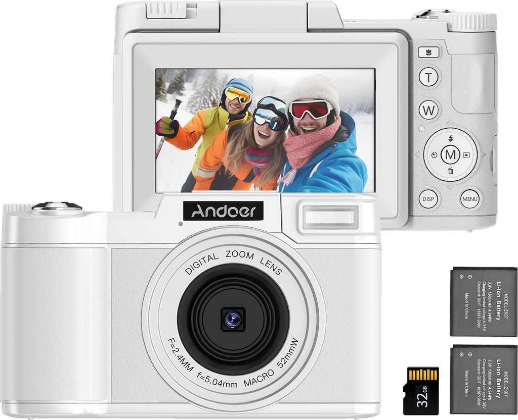 Andoer Tragbare Digitalkamera mit drehbarem 3,0-Zoll-TFT-Bildschirm, 48 MP, 4K Ultra HD, 16-fachem Zoom, Anti-Shaking, mit 2 Batterien und 32 GB Sp...