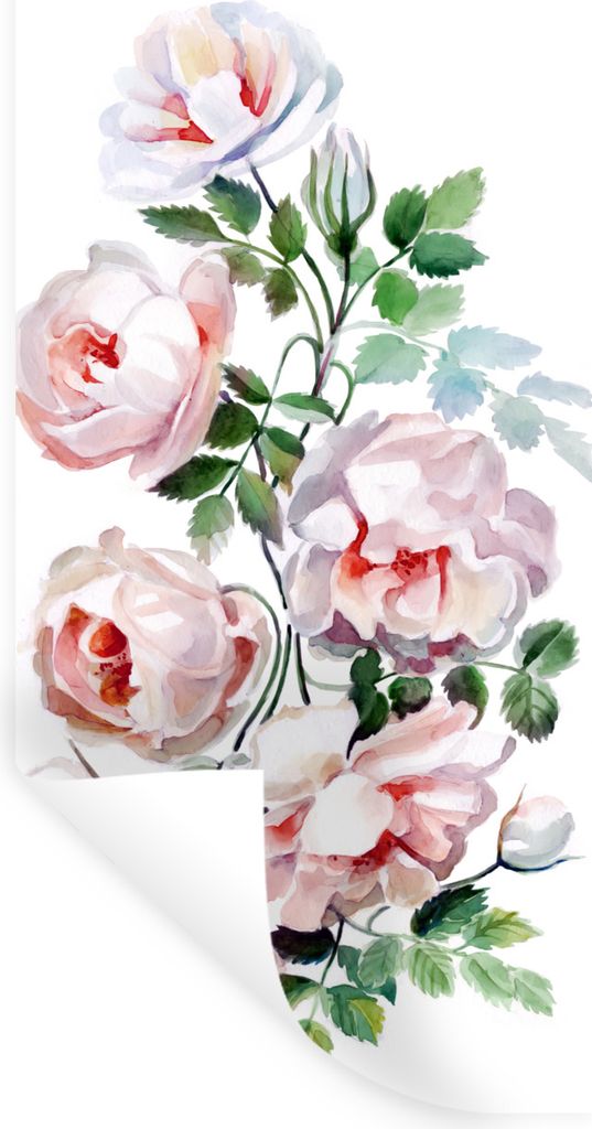 MuchoWow Wandtattoo Wandsticker Wandaufkleber Aquarell - Rosen - Blumen 80x160 cm Selbstklebend und Repositionierbar - Sticker - Dekorfolie