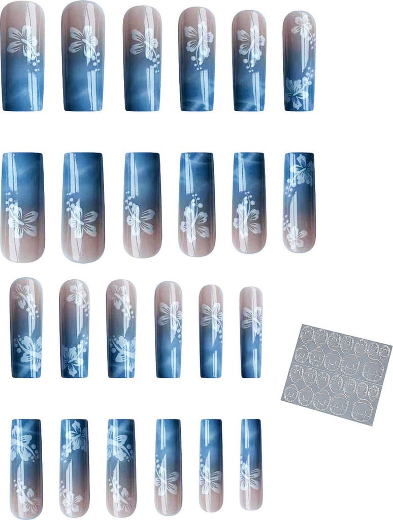 1 Set künstliche Nägel, abnehmbarer quadratischer Kopf, lang, schön, zum Aufdrücken der Fingernägel, inklusive Gelee-Kleber, künstliche Nägel
