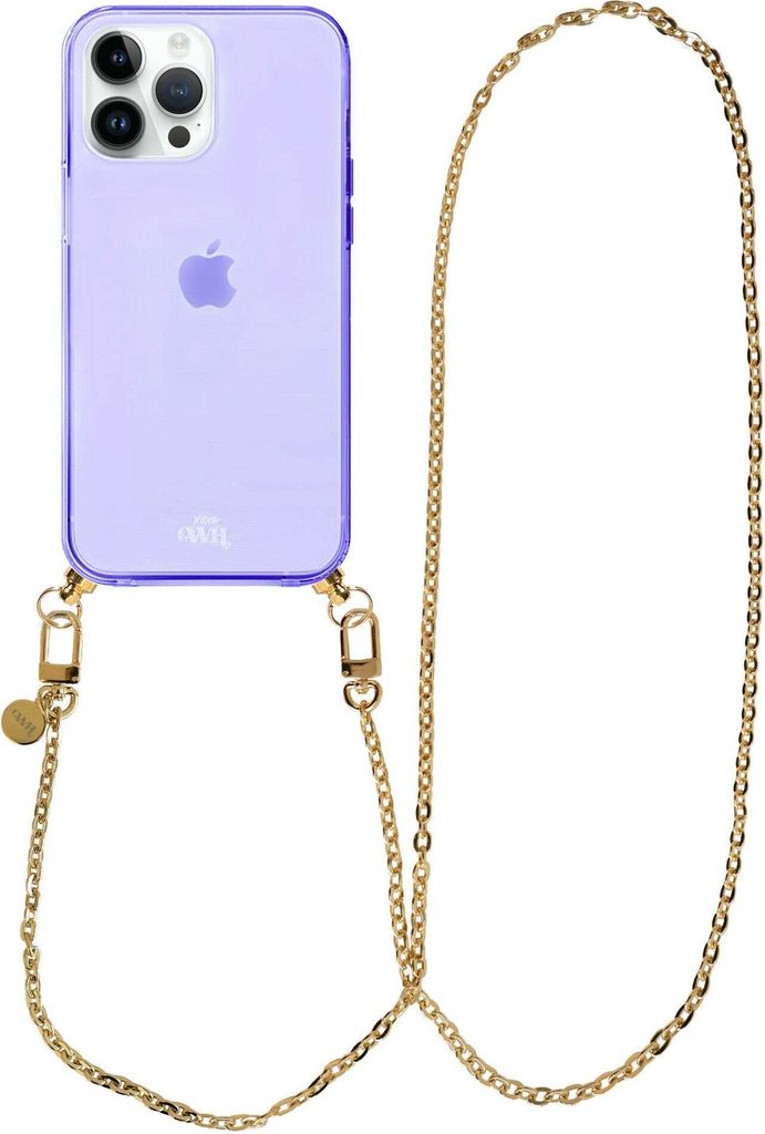 WH Hülle mit Band - Lila - Dreamy - Lang - passend für iPhone 14 Pro Max - Gold