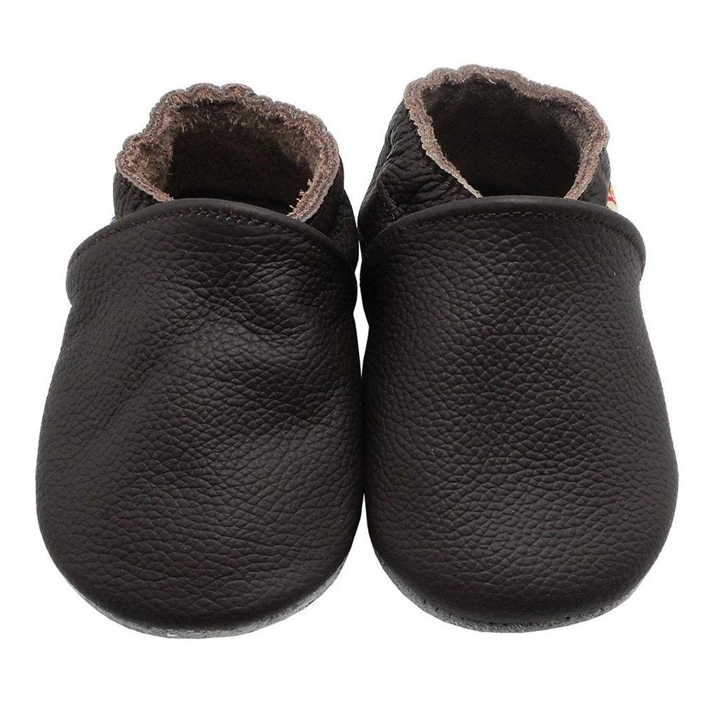 YALION Baby Krabbelschuhe aus Echtleder, weiche Lauflernschuhe für Mädchen & Jungen, rutschfeste Ledersohle, Schwarzbraun, Größe L (12–18 M...