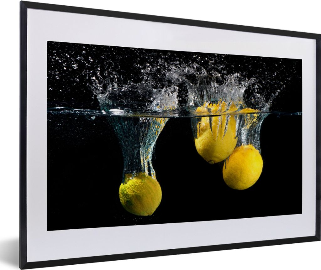 MuchoWow Gerahmtes Poster Zitrone - Frucht - Stilleben - Wasser - Gelb 60x40 cm - Poster mit Schwarzem Bilderrahmen Wandposter Rahmen Foto Bilder...