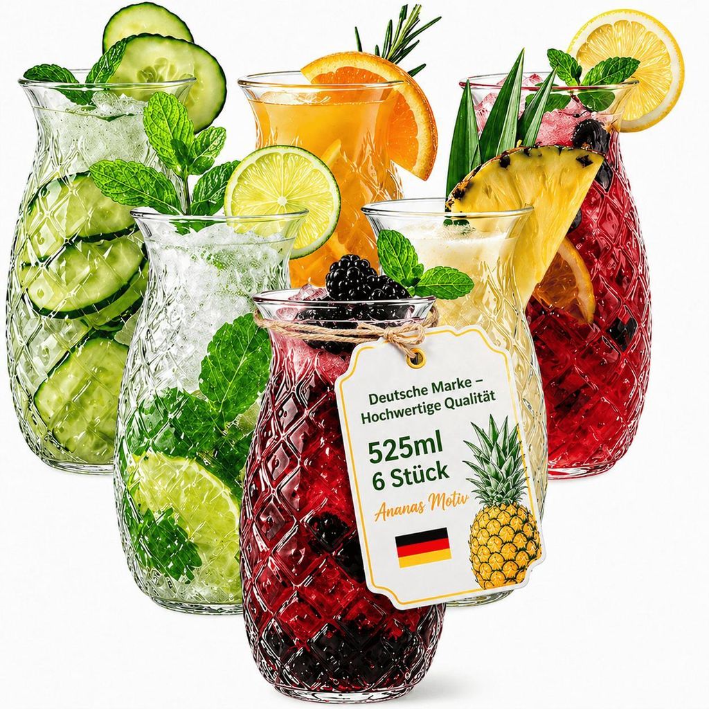 6 Trinkgläser Ananas Gläser Set Wassergläser Wasserglas Produktbild 