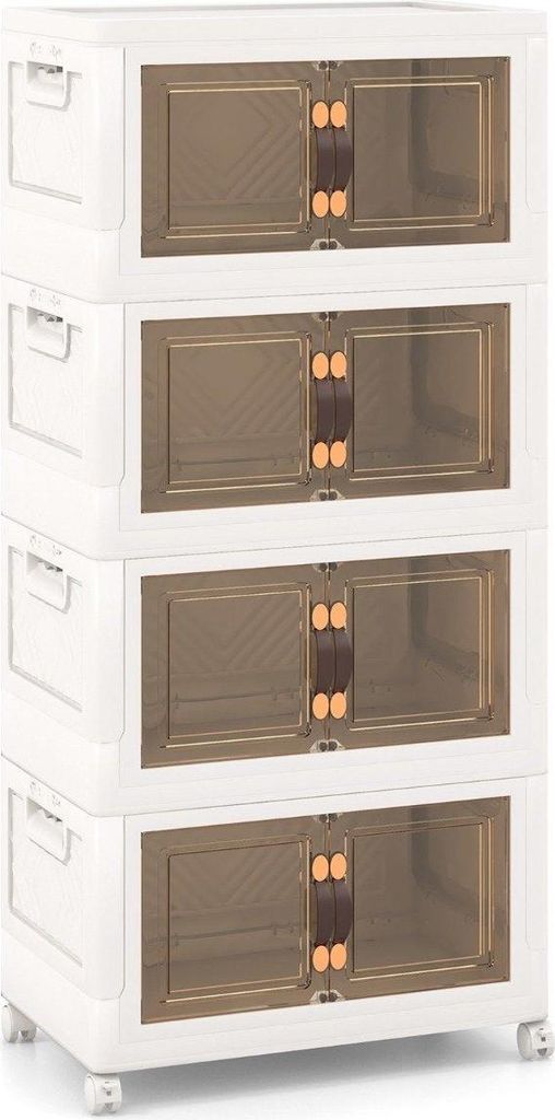 4er Set Stapelbare Aufbewahrungsboxen mit Deckel & Rädern & Türen 49,5 x 31,5 x 112,5 cm