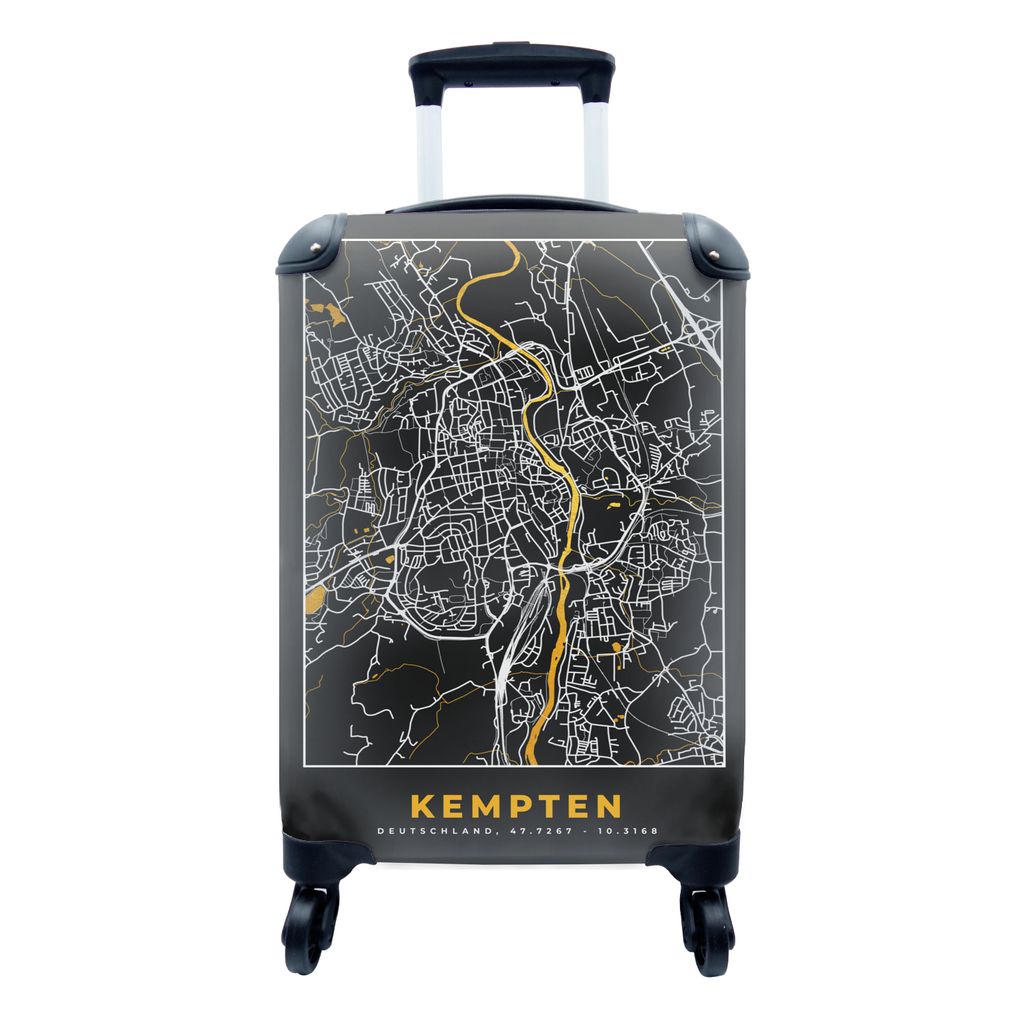 MuchoWow Koffer Handgepäck Trolley Rollkoffer Kleine Reisekoffer mit 4 Rollen - Stadtplan - Deutschland - Gold - Kempten - Karte - Cabin Size < ...