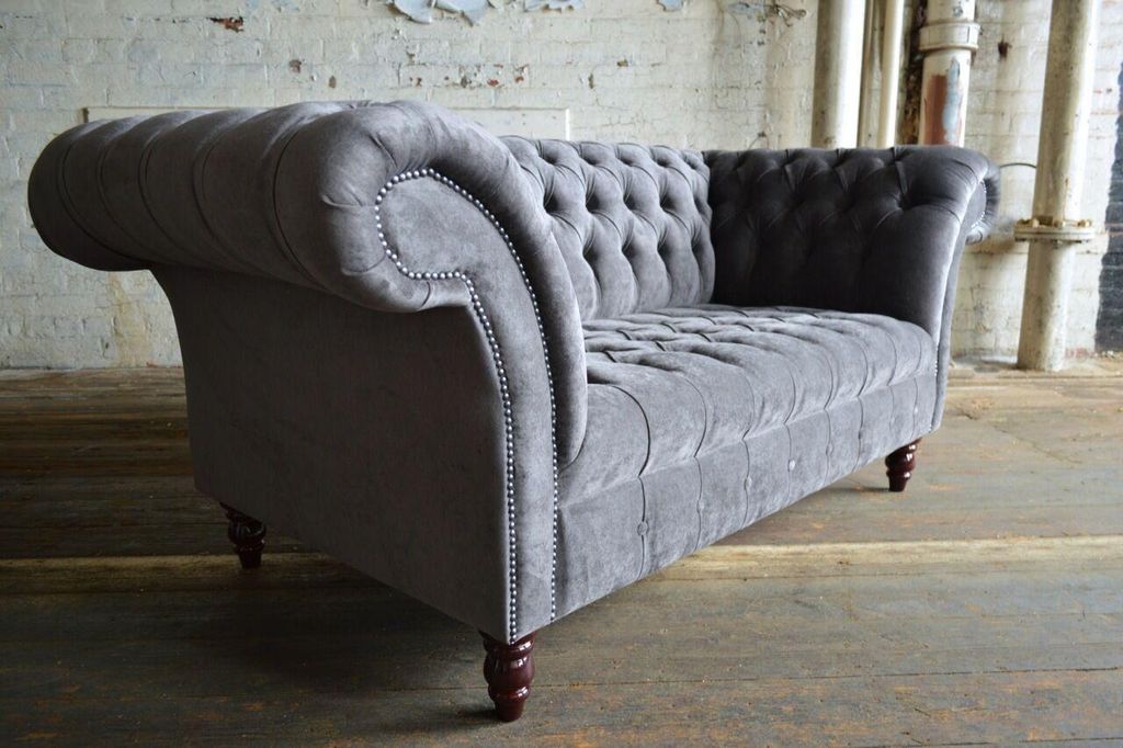 Chesterfield Sofa 3 Sitzer Couch Sofas Couchen Wohnzimmer Design Sofa Grau Neu