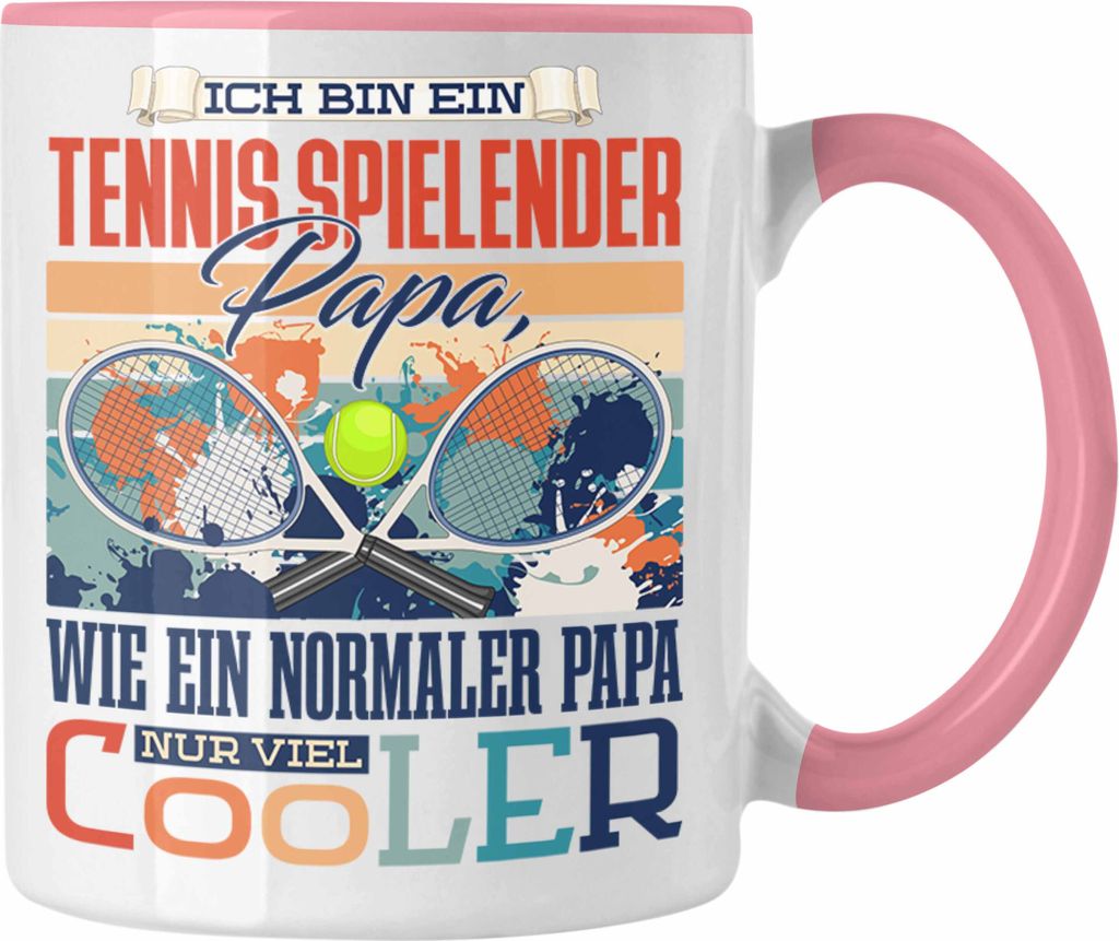 Trendation - Tennis Papa Tasse Geschenk Vater Geschenkidee zum Vatertag Hobby Tennis Spielendr Papa Spruch Lustig (Rosa)