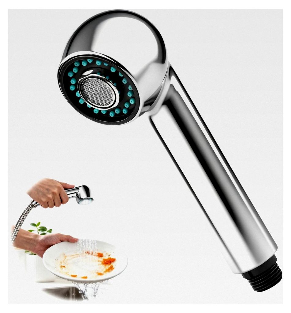 Ersatzkopf für Geschirrbrause mit 2 Strahlarten (Regen, Massage) für Küchen- und Spültischarmaturen, verchromt, modern