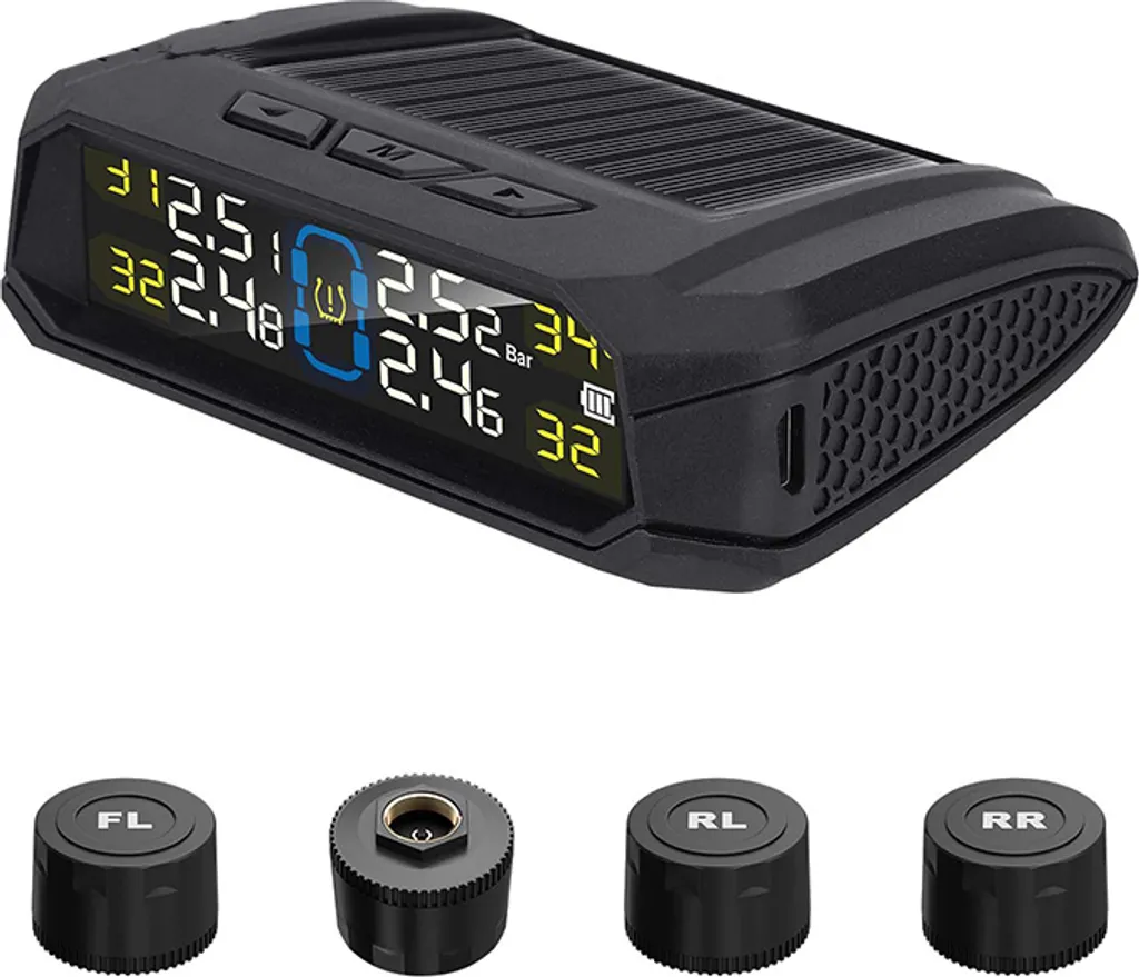Système TPMS surveillance pression pneus sans fil avec alarme et écran solaire