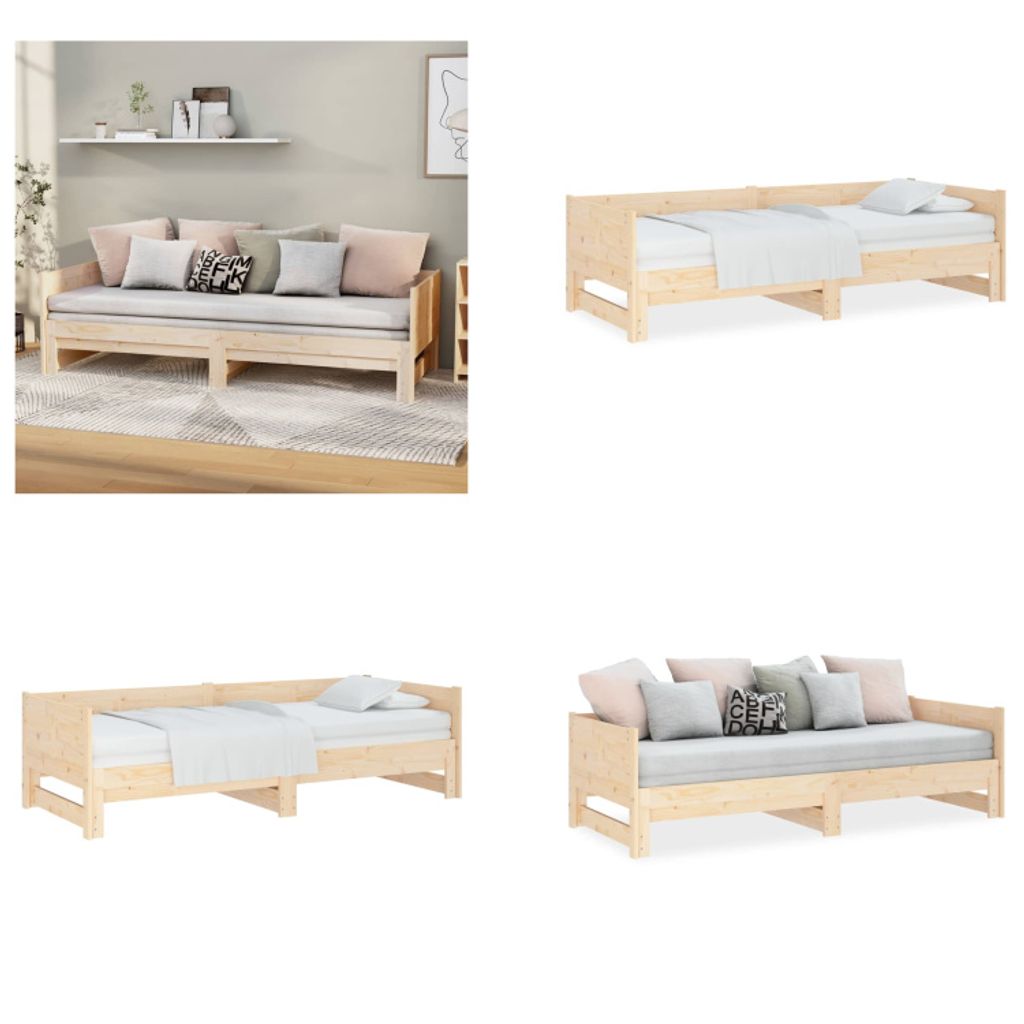 vidaXL Ausziehbares Tagesbett Massivholz Kiefer 2x(90x190) cm - Ausziehbares Tagesbett - Ausziehbare Tagesbetten - Tagesbett Aus Holz - Tagesbett A...