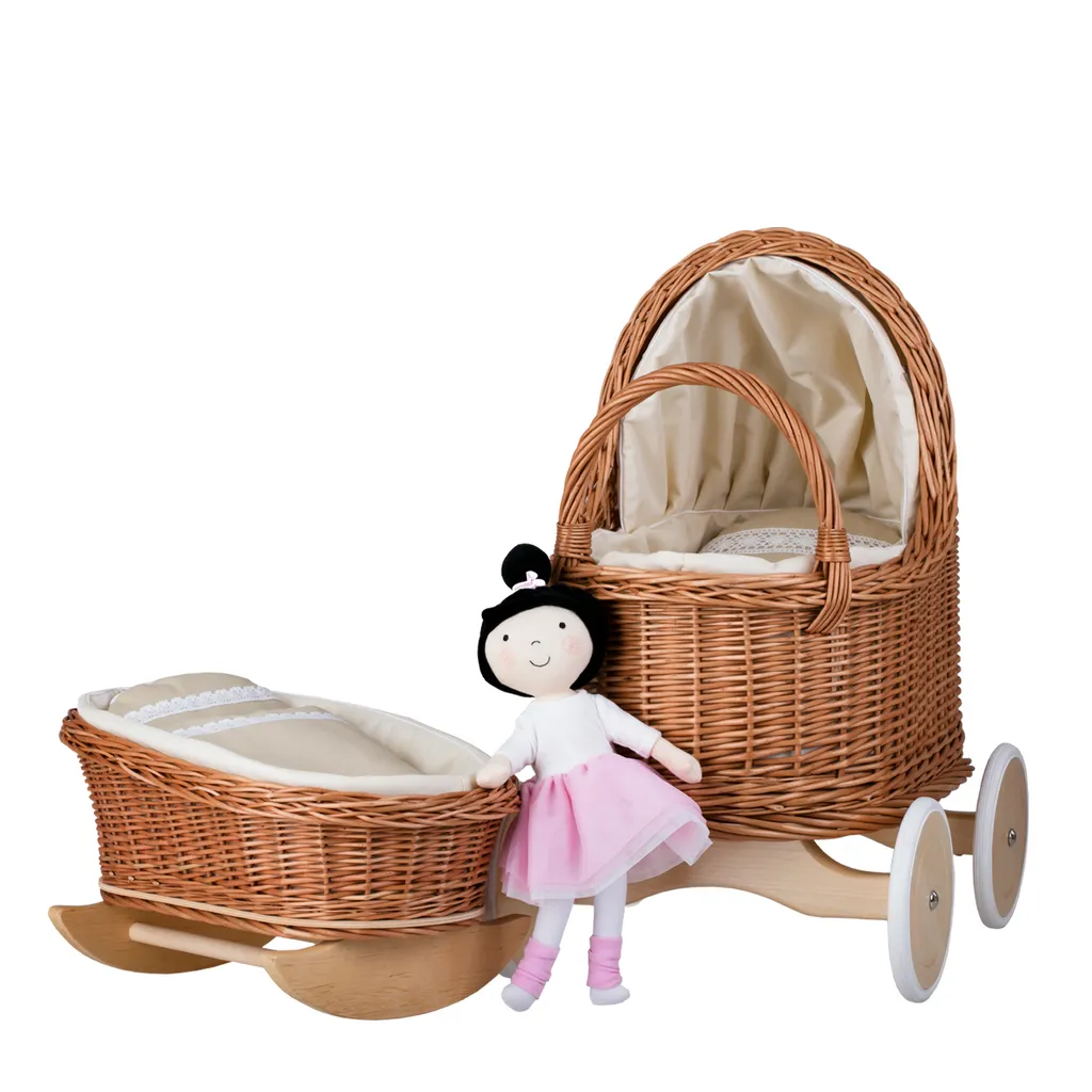 Poussette pour poupée en osier naturel,poignée et roues en bois | Rakuten Poussette pour poupée en osier naturel,poignée et roues en bois | Rakuten