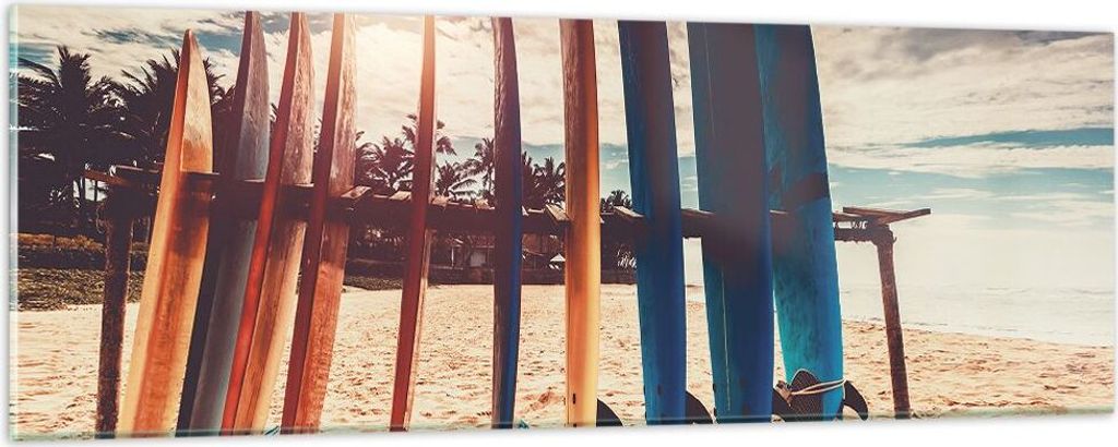 Bilder auf glas - Einteilig - Surfen Strand Board - 90x30cm - Glasbilder - Wandbilder - Bilder - zum Aufhängen bereit - Wanddekoration aus Glas - ...