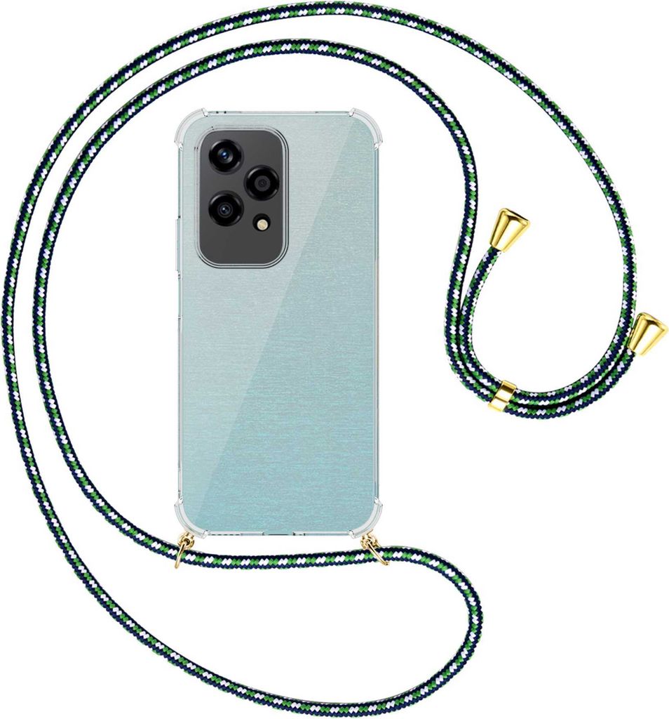 Handykette Backcover-Schutzhülle mit Band (Metall goldfarben) für Honor 200 Lite - grün/blau/weiß