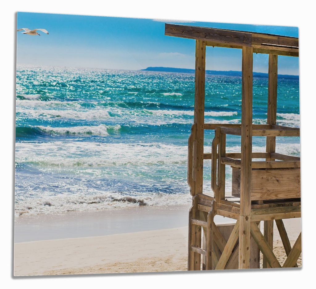 Wallario Herdabdeckplatte aus Glas, Größe 60 x 52 cm 1-teilig, Motiv Badestrand - Mallorca Spanien