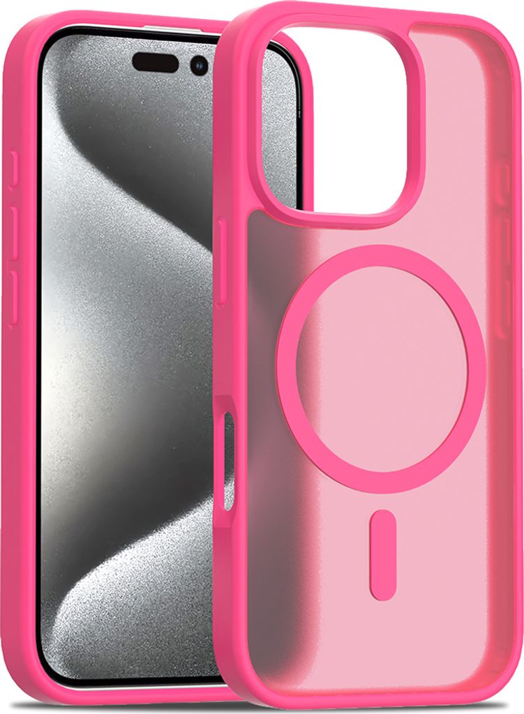 Magnetisch Hülle für iPhone 15 Pro, Kompatibel mit MagSafe, Transluzente Matt Rückseite Stoßfeste Handyhülle Rosa