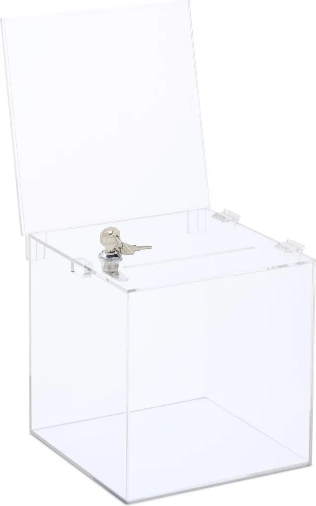 Boîte de collecte sécurisée en plexiglas avec cadre pour signalétique