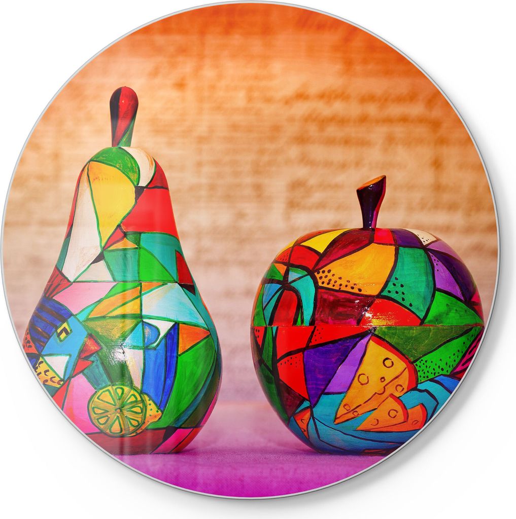 DEQORI Schneidebrett Glas Ø30 cm 'Bunte Holzfrüchte' Schneideplatte groß