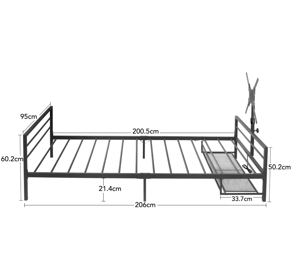 Lit de jeu LED noir avec support écran réglable et paniers intégrés - 3