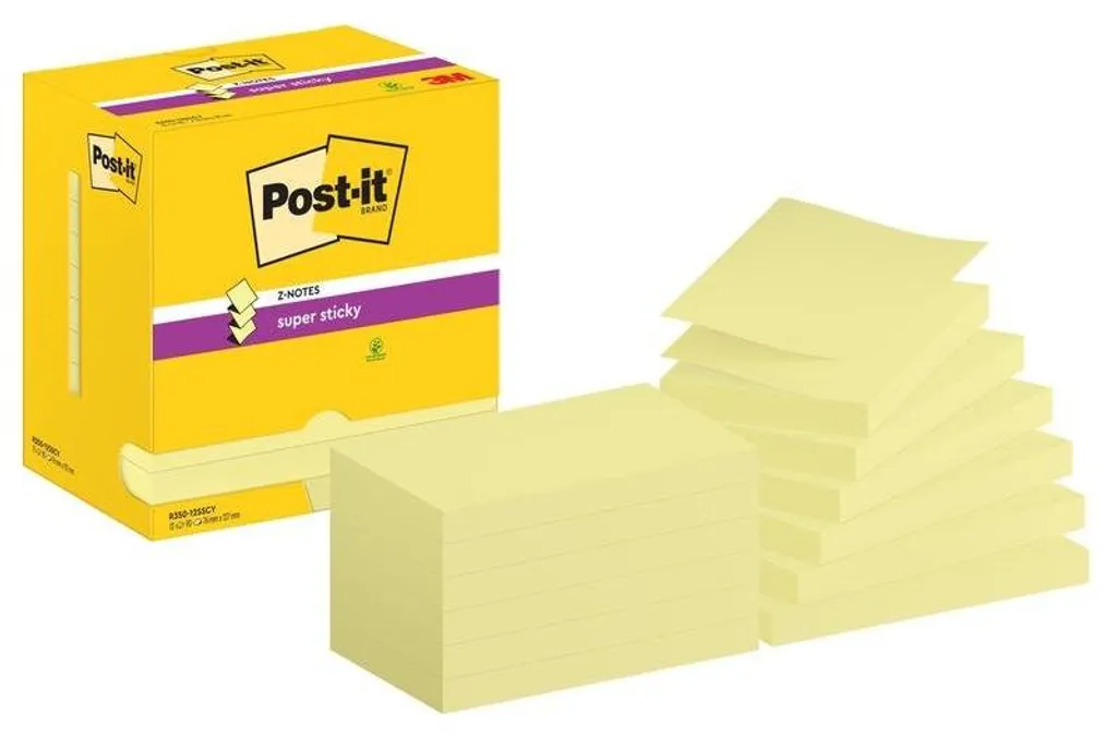 Post-it Super Sticky Z-Notes 76x127 mm Adhésif Renforcé 12 Blocs