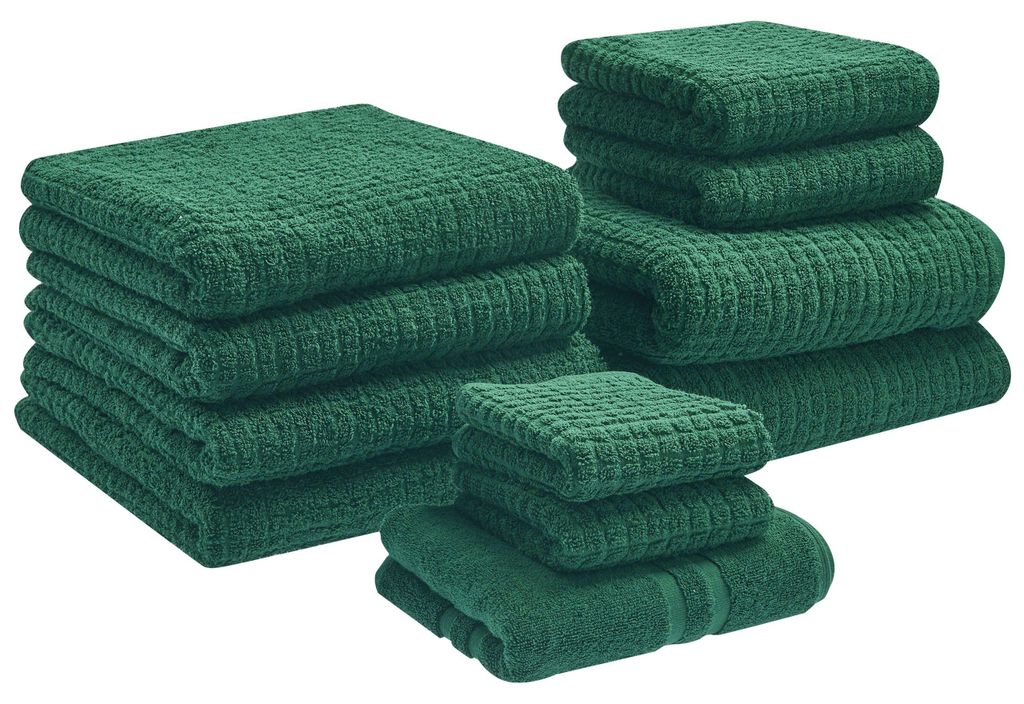 BELIANI Badehandtuch Set mit Badematte 11-teilig Grün Baumwolle Frottee Handtücher in verschiedenen Größen Badteppich Bad Ausstattung Accessories